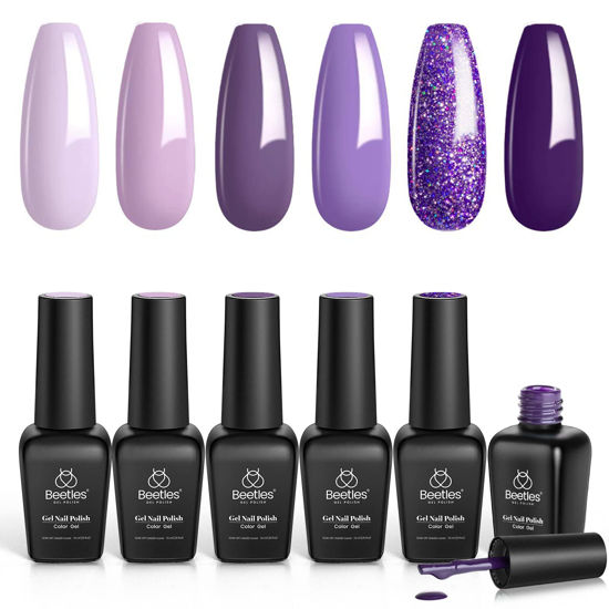 Picture of Beetles Gel Nail Polish Kit- 6 Colors Gel Polish Set Purple Glitter Nail Polish Soak Off LED Gel Nail Kit Nail Art Manicure Gifts for Women Girlfriend