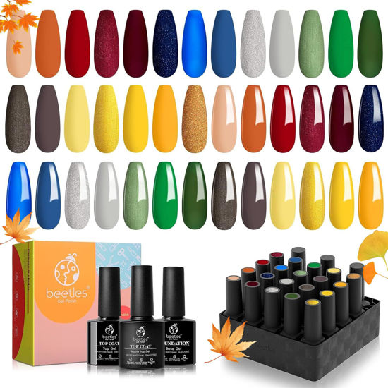 Picture of Beetles 20 Pcs Gel Nail Polish Set-Magic Academy Collection Winter Spring Orange Yellow Green Blue Gel Polish Soak Off LED Nail Lamp Base Top Coat Glitter Gel Nail Kit Mother's Gifts for Women