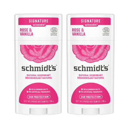 Picture of Schmidt's Aluminum Free Natural Deodorant for Women and Men, Rose and Vanilla with 24 Hour Odor Protection, Certified Natural, Vegan, Cruelty Free, 2.65 oz Pack of 2