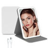 Picture of Rechargeable Travel Lighted Makeup Vanity Mirror with PU Leather Cover,Portable Travel Makeup Mirror with lights,3 Color Lighting,Touch Sensor Dimmable, Light Up Tabletop Cosmetic Mirror Folding White