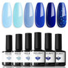 Picture of Modelones Blue Gel Nail Polish Set 6 Colors, Summer Royal Blue Sky Blue Glitter Navy Blue Nail Gel Polish Kit Light to Dark Shades Soak Off Nail Art Salon Design Home Manicure Holiday Gifts for Women Girls