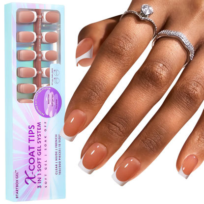 Picture of French Tip Gel Nail Tips Square Medium - BTArtboxnails 320pcs Brown Soft Gel Nail Tips, Unltra Fit French Tip Press On Nails 15 Sizes, 3 in 1 X-Coat Tips with Pre-applied Tip Primer & Base Coat Cover, Soak Off French Tip Gel Nails Press On for Nail Extensions