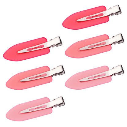 Picture of 6Pcs No Bend Hair Clips- No Crease Hair Clips Styling Duck Bill Clips No Dent Alligator Hair Barrettes for Salon Hairstyle Hairdressing Bangs Waves Woman Girl Makeup Application (Pink)