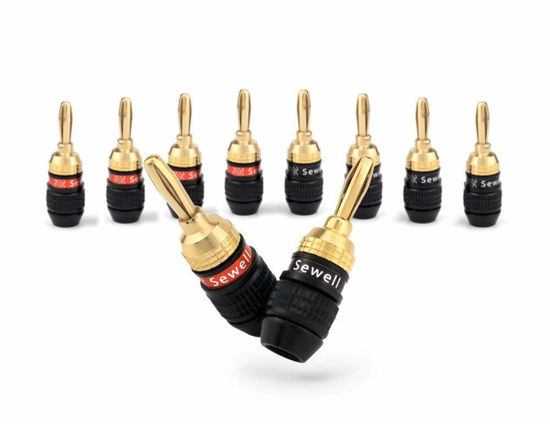 Picture of Deadbolt Banana Plugs 5-Pairs by Sewell, Gold Plated Speaker Plugs, Quick Connect