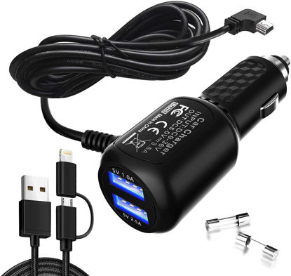 Picture of Car Charger for Garmin Nuvi, Garmin GPS Charger Cable,Mini USB Power Cord Cable Dual Port USB Vehicle Power Charging Cable Cord for Garmin Nuvi C255 Dashcam