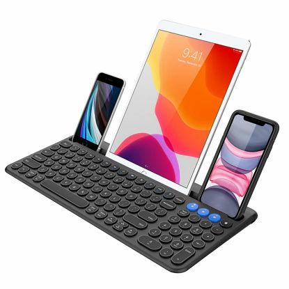 Picture of Arteck Universal Bluetooth Keyboard Multi-Device Built-in Cellphone Cradle Wireless Keyboard for Windows, iOS, Android, Computer Desktop Laptop Surface Tablet Smartphone Built-in Rechargeable Battery