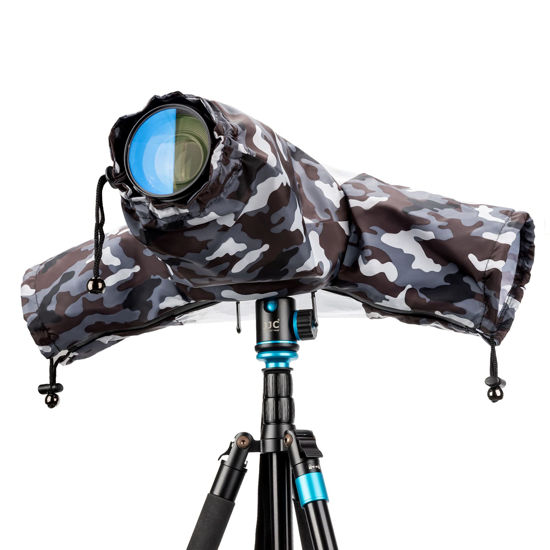 Picture of Camera Lens Rain Cover Raincoat Sleeve Gear Camo for Canon EOS R10 R7 R5 R6 R Rp Rebel T7 T8i T7i 90D 80D 4000D SL3 SX70 Nikon Z7II Z6II Z5 D780 D850 D750 D7500 D5600 D3500 Coolpix P950 P1000 P900