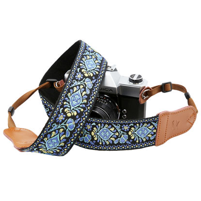 Padwa Lifestyle Red Vintage Embroidered Camera Strap - 2 Wide Cowhide Head  Camera Straps,Pure Cotton Woven Adjustable Shoulder & Neck Strap for All