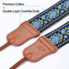 Picture of Blue Vintage Embroidered Camera Strap - Double Layer Cowhide Ends,2" Pure Cotton Woven Camera Strap, Adjustable Universal Neck & Shoulder Strap for All DSLR / SLR Cameras,Great Gift for Photographers