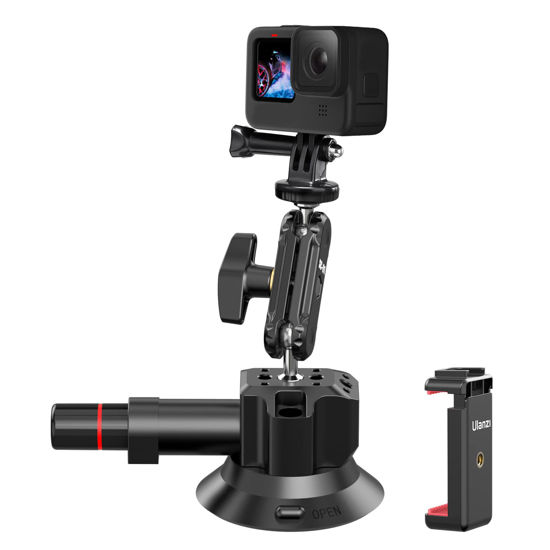 Picture of Suction Cup Mount for Gopro iPhone - ULANZI SC-01 3in Pump-actived Vacuum Suction Mount Magic Arm Phone Holder Action Cam Adapter Car Boats Windshield Window Mount for Gopro Hero insta360 DJI Action