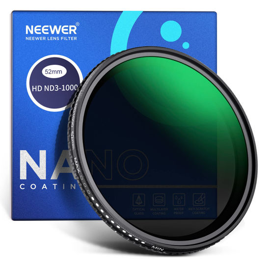 Picture of NEEWER 52mm Variable ND Filter ND3-ND1000, 1.5-10 Limited Stops Neutral Density Filter with HD Optical Glass & Double Sided 30 Layer Nano Coatings, Water Repellent/Scratch Resistant/Aluminum Frame