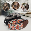 Picture of Art Tribute Orange Flowers Camera Strap Retro 70's Classic Vintage Floral Pattern Camera Strap, Vegan Leather. Best Gift for Men & Women Photographers