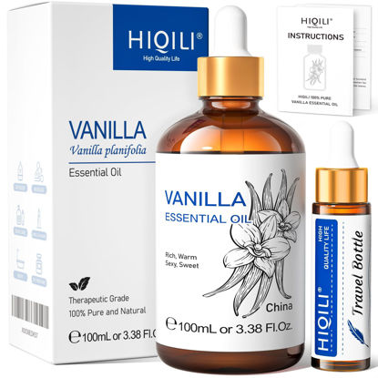 Picture of HIQILI Vanilla Essential Oil-Strong Fragrance and Lasting for Diffuser,Body Bath,Candle Making -3.38 Fl Oz