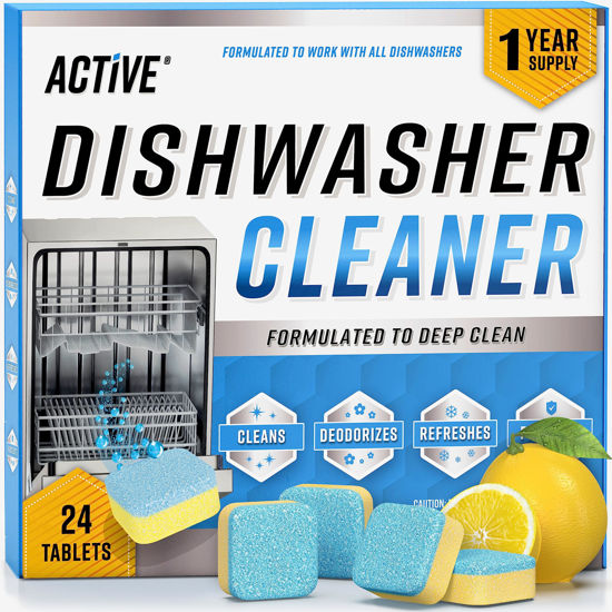 Picture of Dishwasher Cleaner And Deodorizer Tablets - 24 Pack Deep Cleaning Descaler Pods Formulated To Clean Dish Washer Machine, Heavy Duty And Septic Safe, Natural Remover For Limescale, Hard Water, Calcium, Odor, Smell - 12 Month Supply