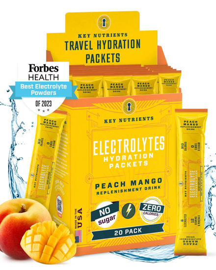 Picture of KEY NUTRIENTS Electrolytes Powder Packets - Tropical Peach Mango 20 Pack Hydration Packets - Travel Hydration Powder - No Sugar, No Calories, Gluten Free - Made in USA