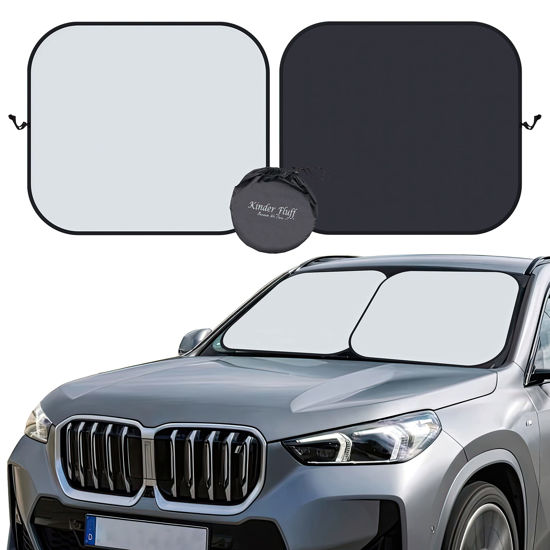 Picture of kinder Fluff Windshield Sun Shade - The Only Certified Car Sun Shade Proven to Block 99.87% UV Rays - Car Sun Shade Windshield - Patented Design for More Durability - Car Windshield Sun Shade-(S)