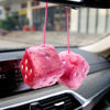 Picture of YGMONER Pair of Retro Square Mirror Hanging Couple Fuzzy Plush Dice with Dots for Car Decoration (Pink)