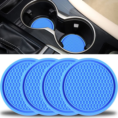 Picture of SINGARO Car Cup Coaster, 4PCS Universal Non-Slip Cup Holders Embedded in Ornaments Coaster, Car Interior Accessories, Blue