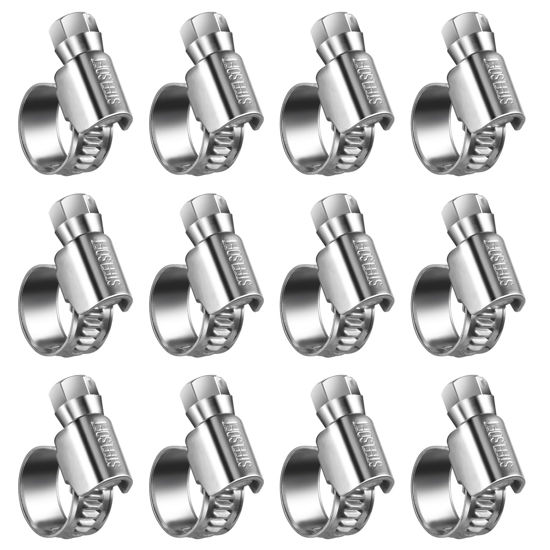 Picture of STEELSOFT Heavy Duty High Pressure 1/4, 5/16 inch Hose Clamp Mini Size#4, Adjustable Worm Gear Drive Small Hose Clamps Stainless Steel Metal Clamps for Fuel Injection Gas Line, 12 Pack