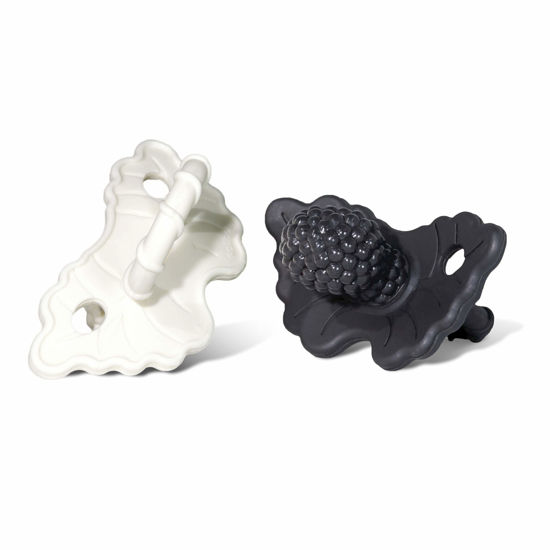 Picture of RaZbaby Soft Silicone Infant & Baby Teether, Berrybumps Textured Teething Relief Pacifier 3M+, Soothes Gums, Hands-Free & Easy-to-Hold Fruit-Shaped RaZberry Design, BPA Free, 2-Pack - Black/White