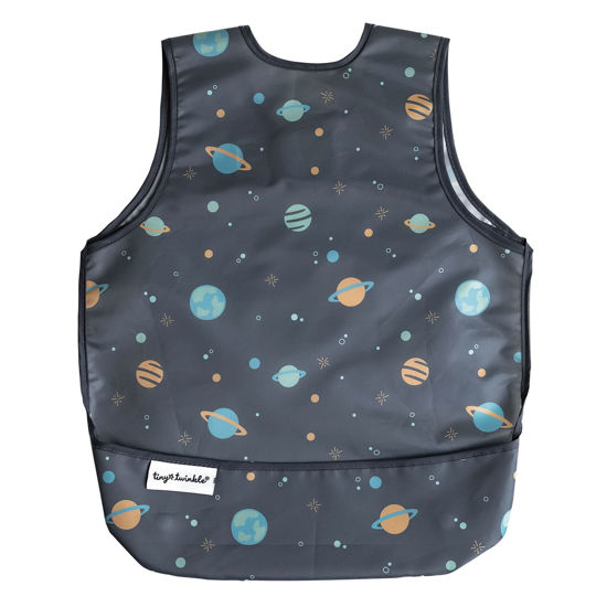 Picture of Tiny Twinkle Mess Proof Baby Bib - Waterproof Baby Apron - Machine Washable - PVC, BPA, & Phthalate Free - Great Travel Bib for Baby Eating - Baby Food Bibs (Space, Small 6-24 Months)