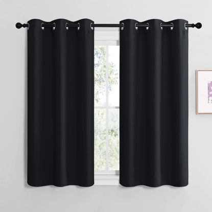 Picture of NICETOWN Blackout Draperies Window Curtain Panels, Autumn/Winter Thermal Insulated Solid Grommet Blackout Curtains/Drapes for Cafe (Set of 2, 42 inches by 48 inches, Black)