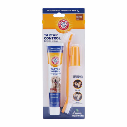 Picture of Arm & Hammer for Pets Tartar Control Kit for Dogs | Contains Toothpaste, Toothbrush & Fingerbrush | Reduces Plaque & Tartar Buildup | Safe for Puppies, 3-Piece , Beef Flavor