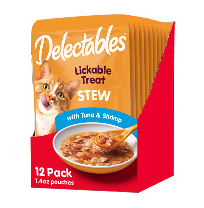 Picture of Hartz Delectables Stew Lickable Wet Cat Treats for Adult & Senior Cats, Tuna & Shrimp, 12 Count