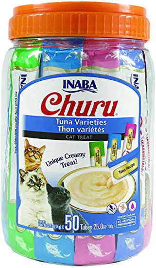 Picture of INABA Churu Tuna Lickable Creamy Purée Cat Treats 4 Flavor Variety Pack of 50 Tubes