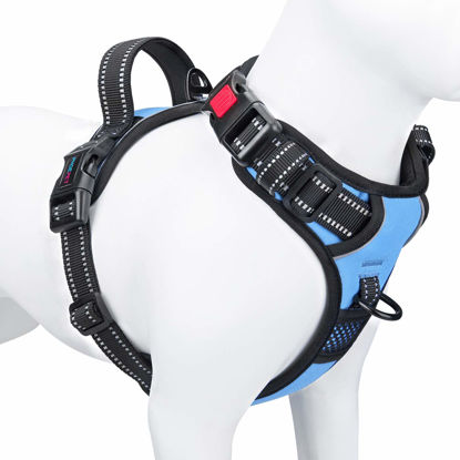 Picture of PHOEPET No Pull Dog Harness Reflective Adjustable Vest with a Training Handle, Name ID Pocket, 2 Metal Leash Hooks, 3 Snap Buckles [Easy to Put on & Take Off](S, Baby Blue)