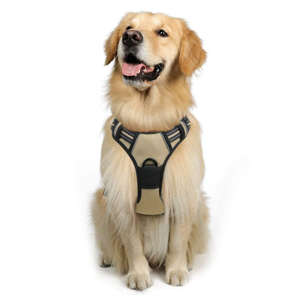 Picture of rabbitgoo Dog Harness, No-Pull Pet Harness with 2 Leash Clips, Adjustable Soft Padded Dog Vest, Reflective No-Choke Pet Oxford Vest with Easy Control Handle for Large Dogs, Beige, L