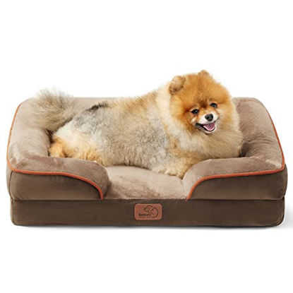 Picture of Bedsure Small Orthopedic Dog Bed, Bolster Dog Beds for Small Dogs - Foam Sofa with Removable Washable Cover, Waterproof Lining and Nonskid Bottom Couch, Brown