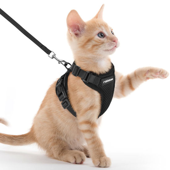 Picture of rabbitgoo Cat Harness and Leash for Walking, Escape Proof Soft Adjustable Vest Harnesses for Cats, Easy Control Breathable Reflective Strips Jacket, Black, XXS