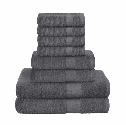 Picture of GLAMBURG Ultra Soft 8-Piece Towel Set - 100% Pure Ringspun Cotton, Contains 2 Oversized Bath Towels 27x54, 2 Hand Towels 16x28, 4 Wash Cloths 13x13 - Ideal for Everyday use, Hotel & Spa -Charcoal Grey