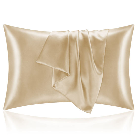 Picture of BEDELITE Satin Silk Pillowcase for Hair and Skin,Champagne Pillow Cases Standard Size Set of 2 Pack, Super Soft Pillow Case with Envelope Closure (20x26 Inches)