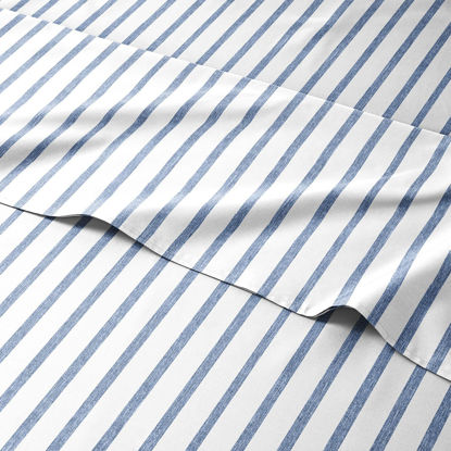 Picture of Striped Bed Sheets - Pin Striped Sheets - Blue and White Sheets - White and Blue Striped Sheets - Queen Striped Sheets - Hotel Luxury Bed Sheets - Deep Pockets - Breathable & Cooling Sheets