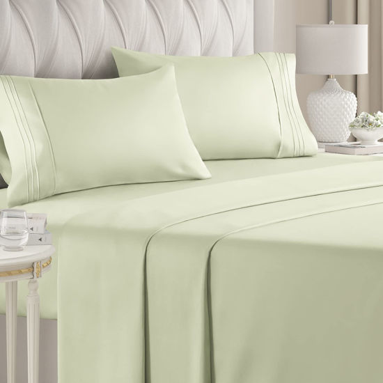 Picture of Queen Size Sheet Set - Breathable & Cooling Sheets - Hotel Luxury Bed Sheets - Extra Soft - Deep Pockets - Easy Fit - 4 Piece Set - Wrinkle Free - Comfy - Light Sage Green Bed Sheets - Queen Sheets