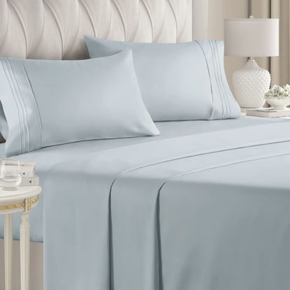 Picture of King Size Sheet Set - Breathable & Cooling Sheets - Hotel Luxury Bed Sheets - Extra Soft - Deep Pockets - Easy Fit - 4 Piece Set - Wrinkle Free - Comfy - Sky Blue - 4 PC