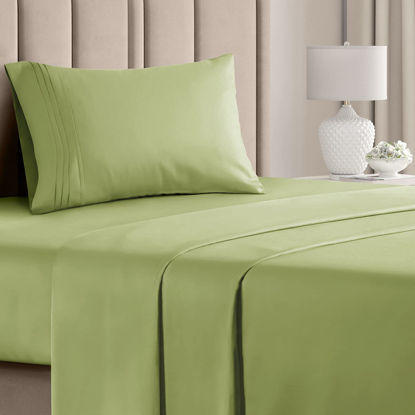 Picture of Twin Size Sheet Set - Breathable & Cooling - Hotel Luxury Bed Sheets - Extra Soft - Deep Pockets - Easy Fit - 3 Piece Set - Wrinkle Free - Comfy - Light Olive Green Bed Sheets - Twins Sheets - 3 PC