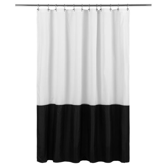 Picture of Waterproof Fabric Shower Curtain Liner - Soft & Light-Weight Cloth Shower Curtain with 3 Bottom Magnets, Hotel Quality & Machine Washable - Standard Size 72x72, Color Block Black and White