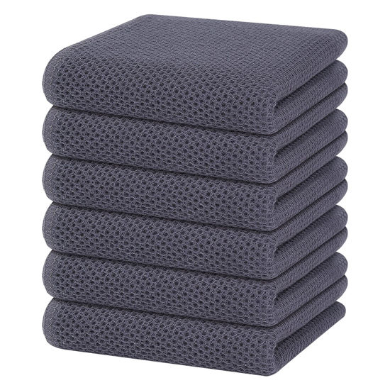 Homaxy 100% Cotton Waffle Weave Kitchen Dish Cloths, Ultra Soft Absorbent  Quick Drying Dish Towels, 12x12 Inches, 6-Pack, Dark Grey