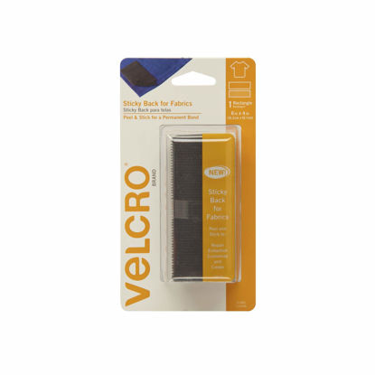 Picture of VELCRO Brand for Fabrics | Permanent Sticky Back Fabric Tape for Alterations and Hemming | Peel and Stick - No Sewing, Gluing, or Ironing | Pre-Cut Strips, 6 x 4 inches, Black, 6 in x 4 in (91880)