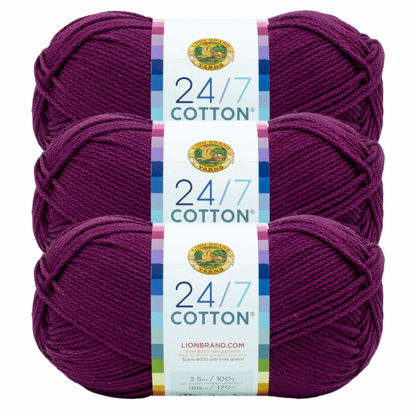 Picture of Lion Brand 24/7 Cotton Yarn, Yarn for Knitting, Crocheting, and Crafts, Beets, 3 Pack