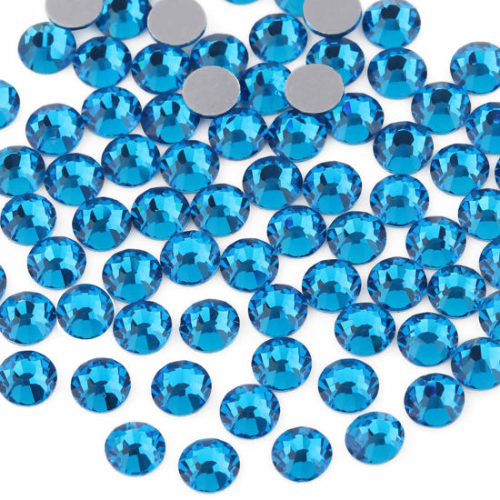 Picture of beadsland Flat Back Crystal Rhinestones Round Gems for Nail Art and Craft Glue Fix,Capri Blue (4.6-4.8mm) SS20/1440pcs