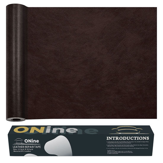 Picture of ONine Leather Repair Patch, Leather Repair Tape, 12 x 48 Inches Self-Adhesive Couch Patch, Waterproof, Wear-Resistant, for Furniture, Drivers Seat, Sofas, Car Seats（Dark Brown)