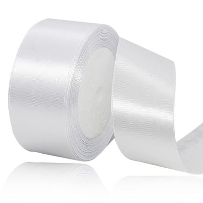 Picture of Solid Color White Satin Ribbon, 1-1/2 Inches x 25 Yards Fabric Satin Ribbon for Gift Wrapping, Crafts, Hair Bows Making, Wreath, Wedding Party Decoration and Other Sewing Projects