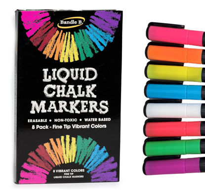 Picture of Chalk Markers - 8 Vibrant Fine Tip, Erasable, Non-Toxic, Water-Based, For Kids & Adults for Glass or Chalkboard Markers for Businesses, Restaurants, Liquid Chalk Markers (Vibrant 1mm)