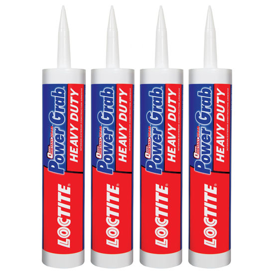 Picture of Loctite Power Grab Express Heavy Duty Construction Adhesive, Versatile Construction Glue for Wood, Wall, Tile, Foam Board & More - 9 fl oz Cartridge, Pack of 4