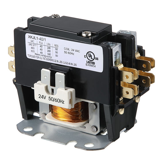 Picture of Carrier Hvac Motor Contactor, 24VAC 40 Amp Coil Single Pole / 1 Pole Furnace Replacement Relays Compatible with C140A, Air Conditioner, Heat Pump, Refrigeration Systems