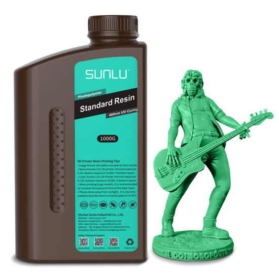 Picture of SUNLU 3D Printer Resin 1kg, Fast Curing Standard 3D Resin for LCD DLP SLA Resin 3D Printers, 395 to 405nm UV Curing 3D Printing Liquid Photopolymer Resin, Low Shrinkage, High Precision, 1000g, Green